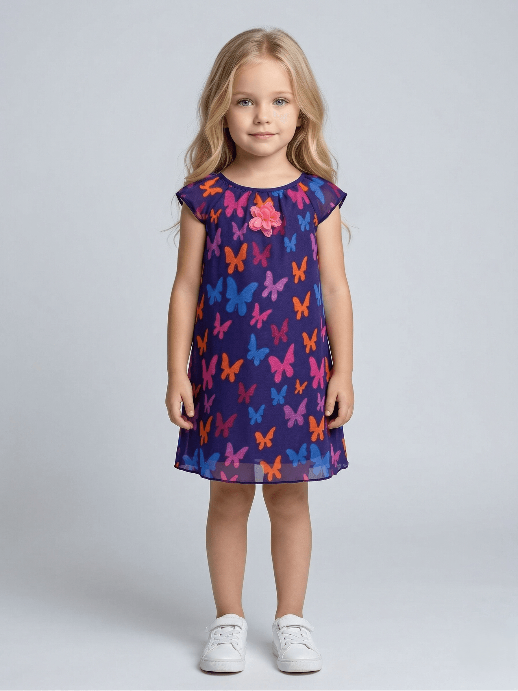 Blue Floral Layered A- Line Dress