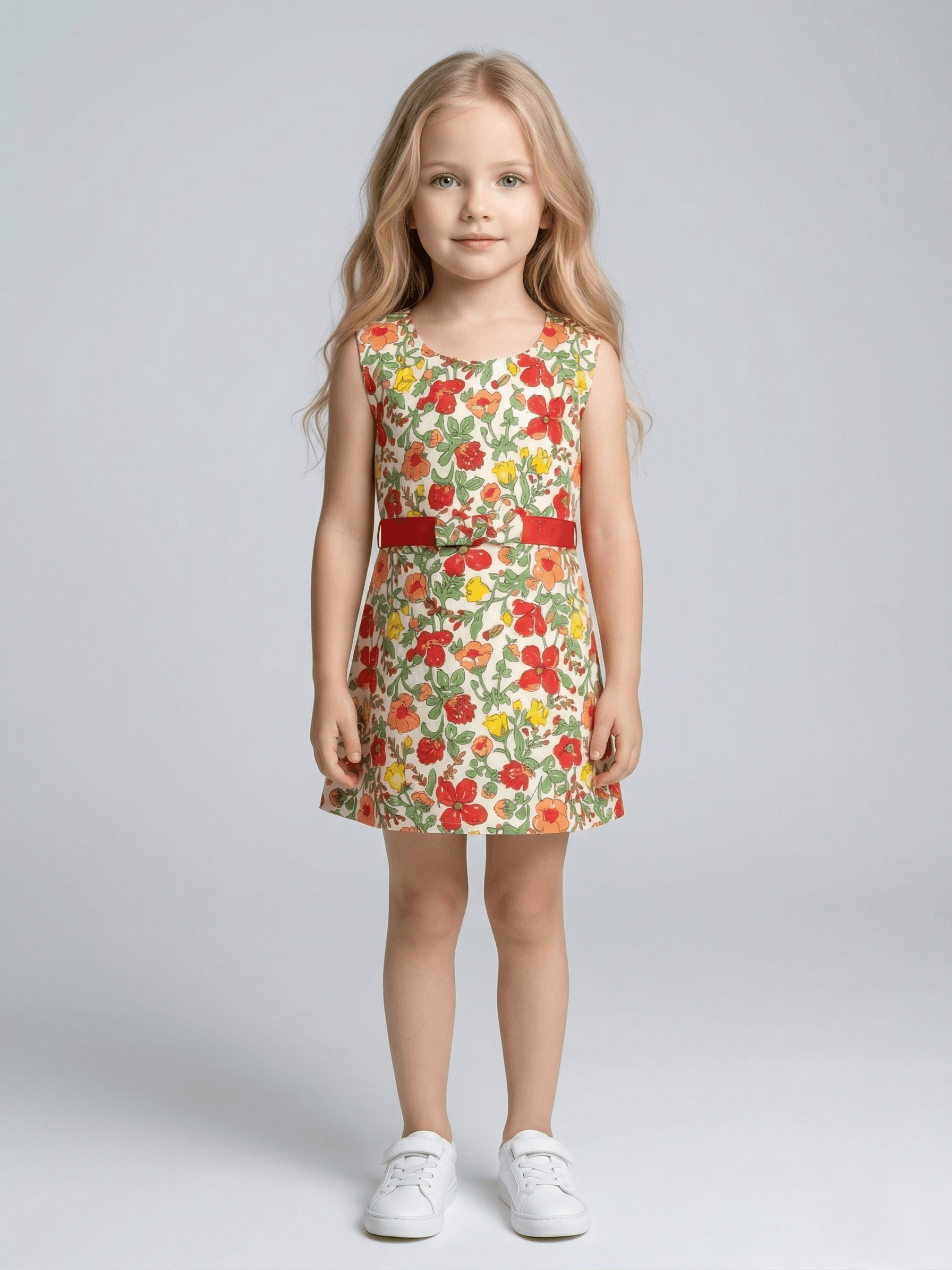Creative Kids Red Cotton Regular Fit Printed Dress  - Red