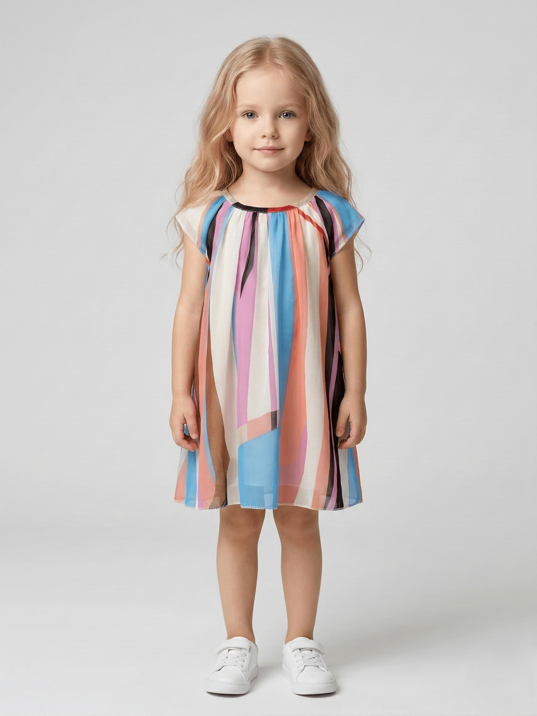 Creative Kids Vibrant Abstract Print Polyester A-Line Dress – Lightweight Sleeveless Dress - Blue